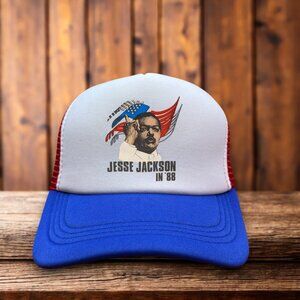 Jesse Jackson In '88 Mens Trucker Hat Blue Vintage Campaign Promo Logo President